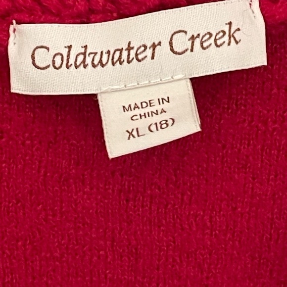 COLDWATER CREEK SWEATER WOMENS SMALL RED CARDIGAN RIBBON LACE SWEATER 100% WOOL - Picture 4 of 5